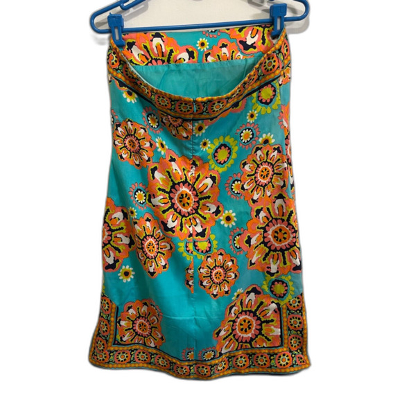 TRINA TURK Blue Floral 100% Silk Strapless Mini Dress Women's Size Small - Picture 6 of 8